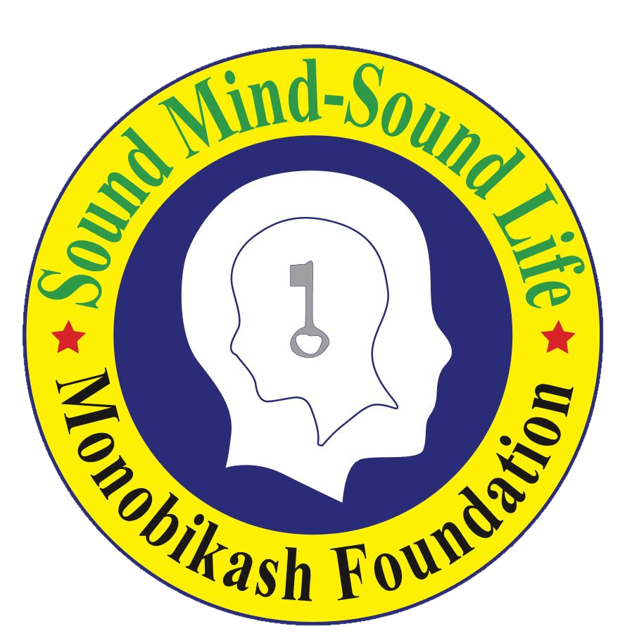 Monobikash Foundation logo: a key at the centre of a head silhouette, symbolising Sound Mind, Sound Life